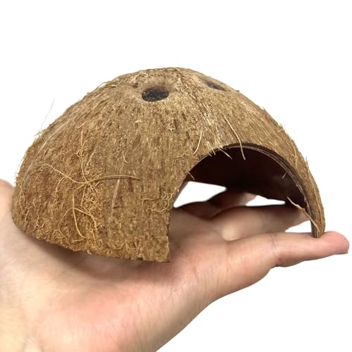 Hamiledyi 7 Pcs Reptile Hideouts Natural Coconut Shells Hut Leopard Gecko Tank Accessories for Hermit Crab Small Snake Tarantulas Lizard Chameleon Small Animal Hide Cave (with Fiber)