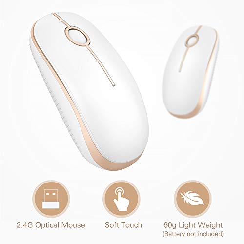 VssoPlor Wireless Mouse, 2.4G Slim Computer Laptop Mouse, White and Gold | Portable Mouse, Plug & Play USB Nano Receiver, Quiet Silent Optical Mice for Notebook, PC, Laptop, Computer, Windows, Mac - color: White and Gold