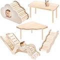 5-in-1 Wooden Hamster Toys Set Hamster House Hideout with Ladder Bridge Platform Table Climbing Ramp, Chew Toy for Syrian Dwarf Hamsters Gerbils Small Pets Cage Accessories Natural Wood Habitat Decor
