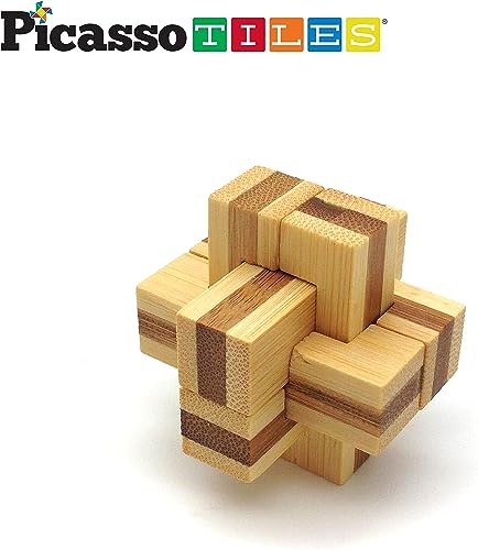 PicassoTiles 8 Styles Interlocking Sensory Toys Wooden Burr Cube, Ball and Barrels Logic Skill Genius Puzzle Brain Teaser Games & Intellectual 3D Assembling Educational Toy Set for Kids & Adults PTP08 - color: 8 Styles Wooden Burr Cube