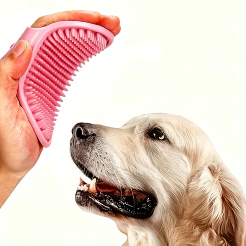 Silicone Pet Bathing Brush With Adjustable Circular Handle, Non-Slip Grip, Soft Bristles for Dog & Cat Grooming, Shampooing, Massaging - Ideal for Bathing, Pink