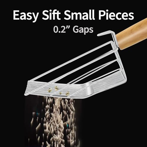 UFECODO Fast Sifting Cat Litter Scoop with Holder Stand, 2 Widths of Slots Stainless Steel Poop Scooper with Ergonomic Wood Handle, Heavy Duty and Easy Clean - size: 0.2&0.4inch gap