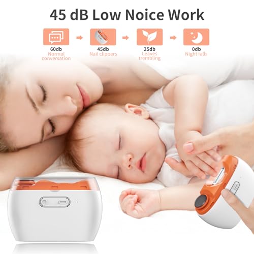3-in-1 Electric Nail Trimmer for Thin Nails (Up to 1.4mm) – USB Rechargeable Automatic Nail File for Baby & Seniors, 2-Speed, LED Light - color: Orange