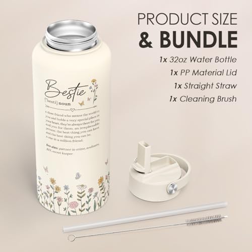 Best Friend Water Bottle 32oz Stainless Steel with Lid & Straw, Bestie Insulated Bottles for Women Girls Female Friends Sisters, Gifts Ideas for Birthday Christmas - color: Best Friend