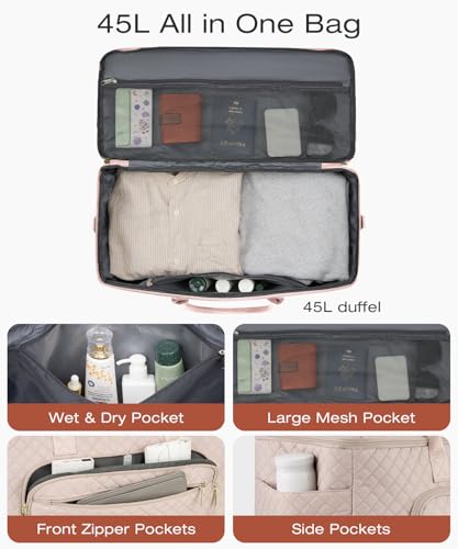 Travel Duffle Bag, Wide Open Large Weekender Bag for Women with Shoe Compartment, Carry on Overnight Bags with Toiletry Bag, Hospital Bag for Women Labor Delivery (Antiquewhite) - color: Antiquewhite, size: 45L