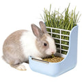 Rabbit Hay Feeder Guinea Pig Feeder, 2 in 1 Automatic Small Animal Food Bowl Feeding Cage Accessories 5.91''L x 6.69''W x 7.09''H (Blue) - color: Blue