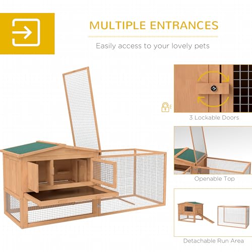 PawHut Rabbit Hutch 2-Story Bunny Cage, Guinea Pig Cage, Small Animal House with Slide Out Tray, for Indoor Outdoor, 61.5" x 23" x 27", Natural | Bunny Cage, Guinea Pig Cage, Small Animal House, Slide Out Tray, for Rabbits Chickens Ducks - color: Orange
