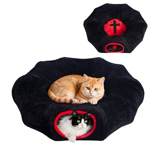 Gothic Coffin Tunnel Cat Bed, Washable, Fits Cat up to 25 lbs | Two-way tunnel design. Size: 10"x33.5". Black & Red. Includes soft washable cushion. Also for small rabbits indoor. - color: Black Red