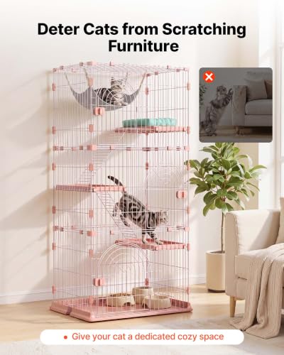 VEVOR Cat Cage 4-Tier 33.07"x23.82"x64.37" DIY Cat Playpen with Ladders, Indoor Enclosure Detachable Metal Wire Kennel Crate, Large Exercise Place for 1-2 Cats, Kittens, Ferrets & Small Animals, Pink - size: 33.1"L x 23.8"W x 64.4"H
