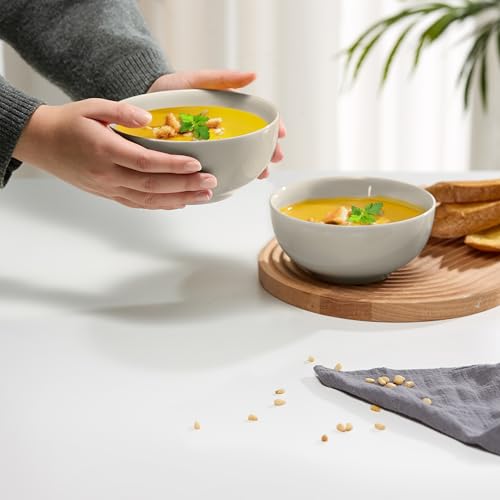 KooK Soup Bowls, Cereal Bowl, Ceramic, Bowls for Kitchen, Microwave, Dishwasher and Freezer Safe, Porcelain Dishes for Pasta, Salad, Oatmeal, Deep Interior, 20 oz, Set of 6, (Powder Grey) - color: Powder Grey, 6 Pack