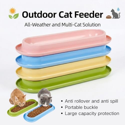 Multi-Cat Home 4-Pack, Long Pet Food Bowls, Large Capacity Non-Slip Easy Clean Dishes for Indoor & Outdoor Feeding (Pink, Yellow, Green，Blue,) - color: Pink, Yellow, Green，Blue,