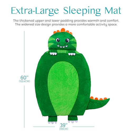 JOIEDOMI Kids Sleeping Bag 4 5 6 Year Old Girl Gifts Toddler Nap Mat with Pillow & Blanket 60" x 39" for Kids Ages 3+ Soft Plush Sleeping Mat for Preschool and Boys Girls - color: Green Dinosaur