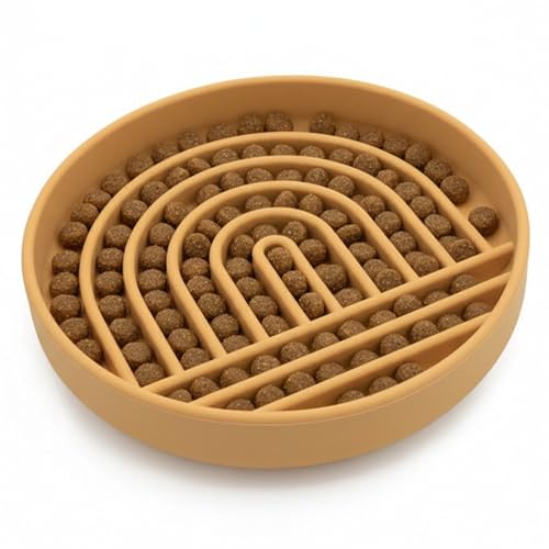 Slow Feeder Dog Bowls - Medium Size Silicone Slow Eating Dog Bowl for Puppies & Dogs with Suction Cup -Dishwasher-Safe, Lick Mat Design, Reduces Gulping,for All Breeds,7.5”x1.5”- Honey - color: Honey - Rainbow Design, size: Medium (7.5” Across x 1.5” Tall