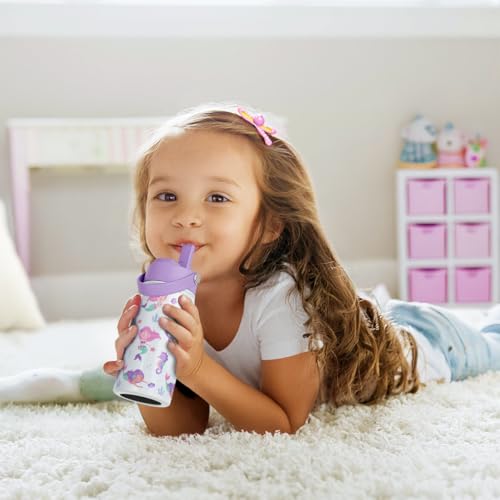 SANDJEST Mermaid Kids Water Bottle With Straw Lid 12oz Insulated Stainless Steel, Travel Tumbler, Gifts For Girls, Birthday, Christmas, Back To School - color: Mermaid 2