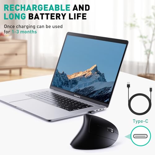 JYKEYMOUT Bluetooth+USB A+USB C(3 in 1)Rechargeable Ergonomic Mouse, Wireless Vertical Design, 5 Adjustable Levels Up to 4800 DPI, 2.4G Carpal Tunnel Silent Mice for PC,Laptop,MacBook,Chromebook-Black - style: DPI-4800