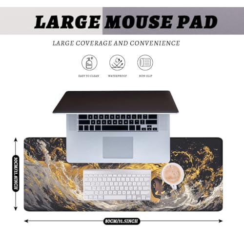 Lion Roaring Desk Mat Gaming Mouse Pad Cool Animal Black Gold Wildlife XL Mouse Pad Large Mousepad Extended Laptop Keyboard Mat Gaming Desk Pad Mouse Mat Office Computer Keyboard Laptop Home - color: Lion Roaring, size: 31.5L x 11.8W inches