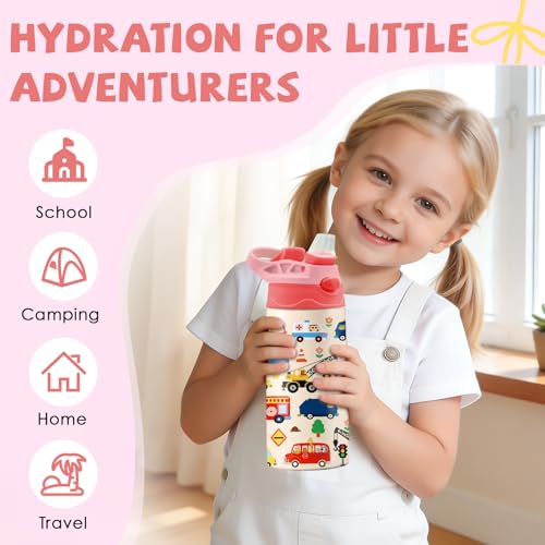 Car 12 oz Water Bottle with Straw – Kids Stainless Steel Vacuum Insulated Cup, Leakproof Pop-Up Spout, Reusable Travel Mug for Boys and Girls Outdoor Sports - color: Car2