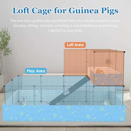 2-Story Guinea Pig Cages with Tarp, Large C&C Loft Cage for Rabbit Bunny Puppy Small Animal Indoor Dog Playpen Pet Exercise Enclosure, 25 Panels