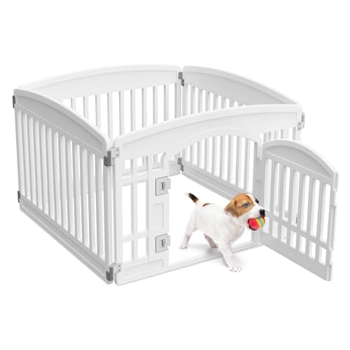NEWBULIG Dog Playpen 4-Panel, 24IN Puppy Playpen, Stable Dog Play Pen Indoors/Outdoor with Secure Locking Door, Plastic Pet Fence for Small & Medium Dogs | Portable, Secure Locking Door, Indoor Outdoor Yard RV Camping, Small Medium Dogs, White - color: Wh