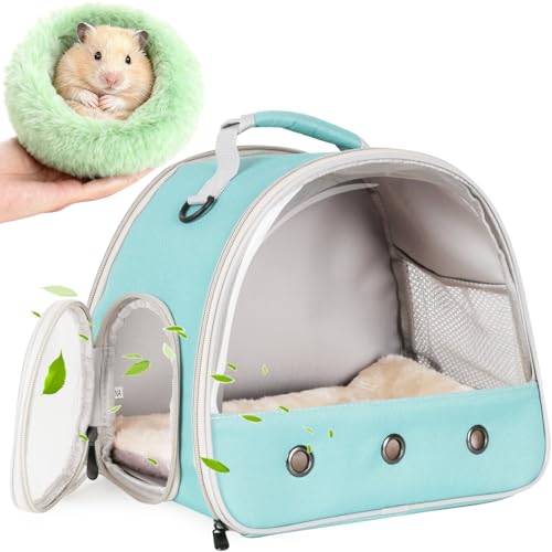 2-Pack Guinea Pig Carrier and Burrowing Bed, Portable Small Animal Cage with Clear Window, Plush and Fluffy Hideaway Pet Bed for Piggies, Hamster - color: Green