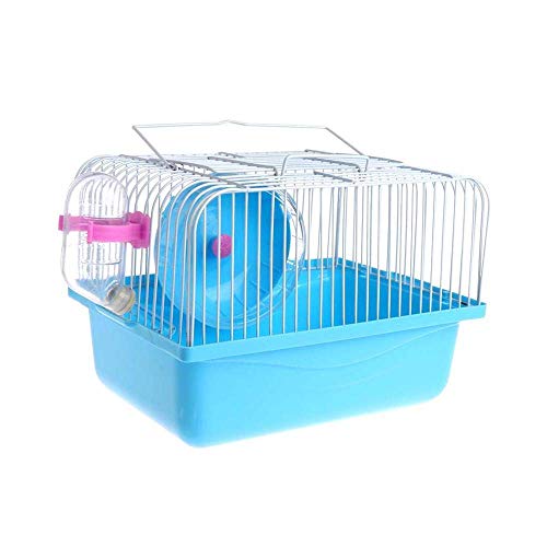 Small Pet Hamster Cage with Running Wheel Water Bottle Food Basin Portable Carrier House Mice Home Habitat for Going Out, Traveling (Blue) - color: Blue