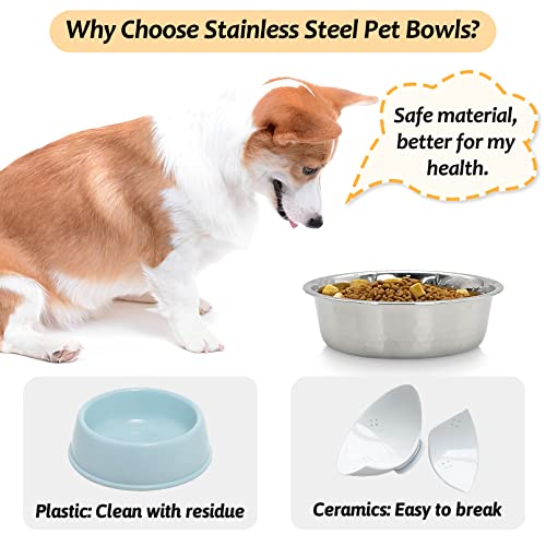Fhiny 3 Pack Hammered Stainless Steel Dog Bowls, 4 Cups/32 Oz Premium Metal Puppy Feeder Bowl Set for Raised Feeding Station Basic Kitten Food & Water Dishes for Small & Medium Pets Dishwasher Safe - size: 4 Cups/32 Oz