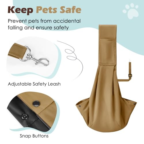 Pawaboo Small Dog Sling Carrier | Reversible Puppy Small Pet Carrier,Hands Free,Safety Buckle,Storage Pocket for Travel,Outdoor Activities Khaki - color: Khaki