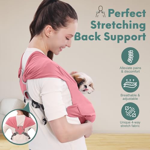 Supet Dog Sling Carrier for Small Pet, Adjustable Hands Free Front Backpack | Reduces Back & Neck Pain, Anti-Anxiety Chest Pouch, Soft Breathable Fabric, Fit Small Dogs, Cats, Puppy, Pink Regular 0-9Lbs - color: Pink, size: Regular