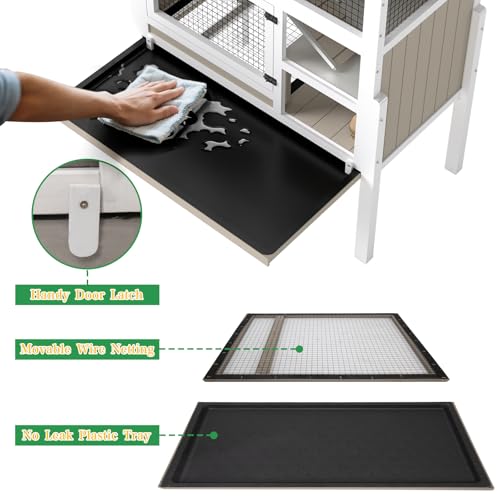 Ketive Guinea Pig Cages Indoor, 3-Story Wooden Small Animal Cage with Stand | Rabbit Hutch with Ramps, Removable Hammock & Hideout, Leak-Proof Pull-Out Tray Habitat for Hamsters, Guinea Pigs, Rabbits
