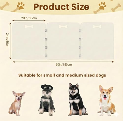 3-Panel Clear Acrylic Freestanding Dog Gate, Folding Pet Barrier | Transparent Puppy Fence with Handles, Foldable Playpen for House, Indoor Stairs, Doorways, Small Dogs & Rabbit - size: 3-Panel