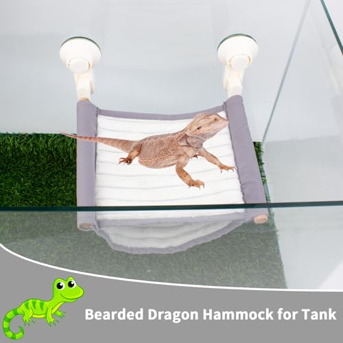 FlidRunest Bearded Dragon Hammock with Suction Cups, Soft Lizard Hammock Bed, Hanging Reptile Winter Warm House Tent Tank-Grey - color: Standard - Grey