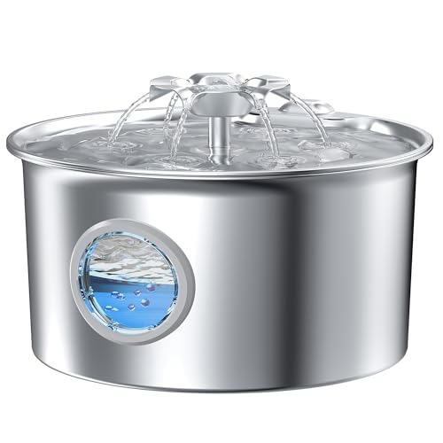 Stainless Steel Cat Water Fountain: 88oz/2.6L Pet Fountain for Drinking | Water Fountain for Cats Inside with Flower Quiet Cat Dispenser Kitty Drinking Fountain Indoor - Gifts for Pets, Small Animals