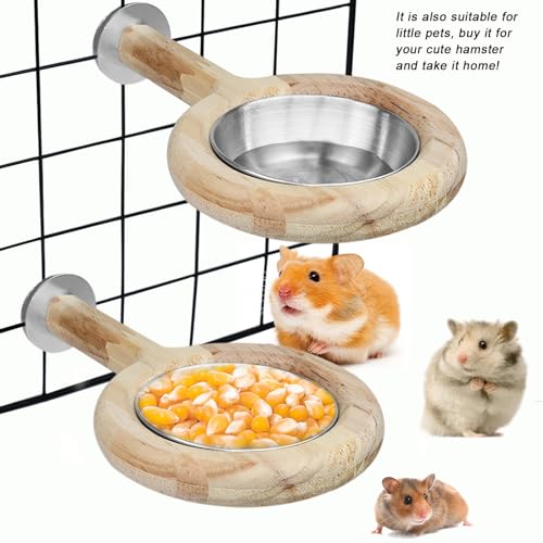 2-Pack Bird Perch Feeding Cup for Parakeet Cockatiel Budgie | Solid wood perch with stainless bowl secures to cage, preventing spills and scattered seeds for small birds - color: 2*large bird feeding cup