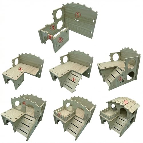 Multi-Chamber Wooden Hamster Hideout, House and Cage Accessory, Model 2 | Natural wood retreat for dwarf hamsters, gerbils and mice, with multiple chambers, openings and ventilation holes.