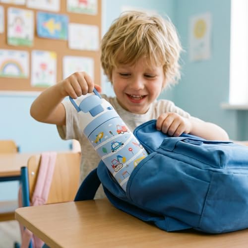 Construction Kids Insulated Stainless Steel Water Bottle 16 Oz, Travel Tumbler for School, Sports for Boys, Birthday, Back To School - color: Construction