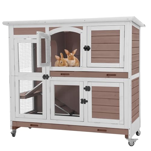 GUTINNEEN Rabbit Hutch Indoor and Outdoor Bunny Cage with Wheels Hamster House Guinea Pig Cages for Small to Medium Animals Waterproof Leakproof Tray