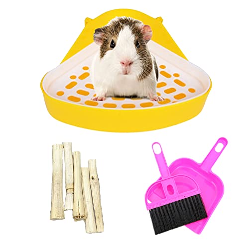 kathson Triangle Potty Trainer Corner Bunny Toilet Guinea Pig Litter Bedding Plastic Box Pet Pan for Rabbit Chinchilla Hamster Ferret Small Animal (Yellow) - color: Yellow