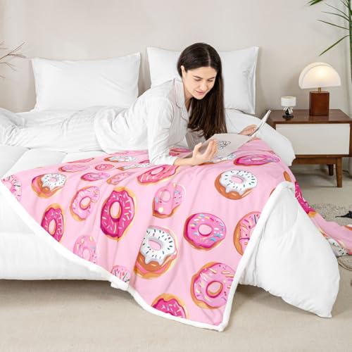 Feelyou Girls Donuts Blanket - Pink Chocolate Doughnut Throw for Couch, Bed, Sofa - Kawaii Food Sherpa Blanket - 30"x40" - color: Multi 3, size: Baby