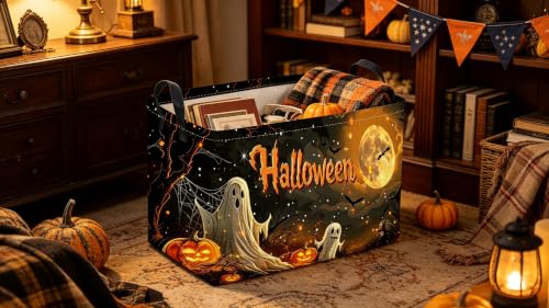 Sanjiaofeng Rectangular Halloween Ghost Storage Basket,Trick or Treat Halloween Basket for Kids,Halloweens‌ Party Candy Gift Baskets(Mysterious Ghost) - color: Mysterious Ghost