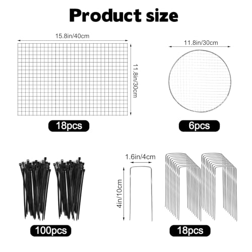 6 Sets of 18'' x 12'' Garden Plant Protectors from Animals with Detachable Covers Metal Plant Cage Chicken Wire Cloche with Ground Stakes and Nylon Tie Wire Plant Cage to Keeping Bunny Animals Out - size: 18x12Inch