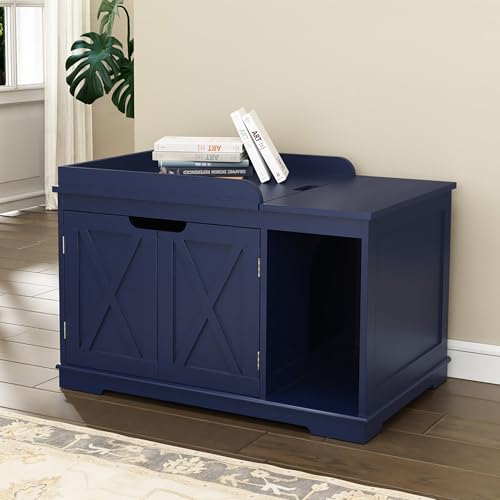 PUPETPO Cat Litter Box Enclosure Furniture, Hidden Litter Box Cabinet with Flip Top, 31.5" Indoor Cat House Washroom for Kitty, Medium and Large Cat, Blue - color: Blue