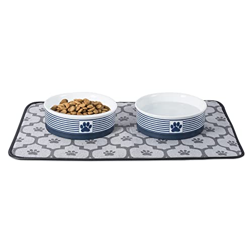 Bone Dry Paw & Patch Ceramic Pet Collection, Large Set, 7.5x2.4", Nautical Blue, (Pack of 2) - color: Nautical Blue, size: Large Bowl Set, 7.5x2.4"