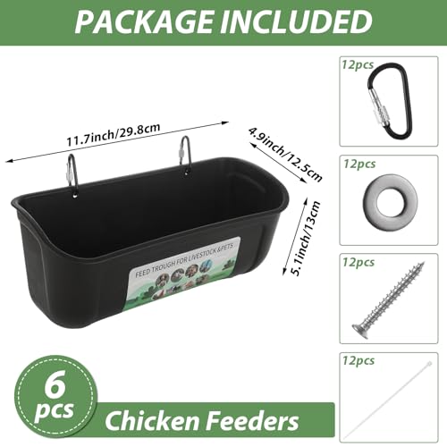 6 PCS Black Goat Feeder Hanging Pig Feeder with Clips 5 Quart Chicken Feeder Trough Poultry Feeder Hanging Goat Mineral Feeder Chicken Coop Feeder and Waters for Livestock, Pets, Poultry - color: Black