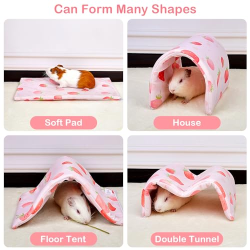 Bienbee Guinea Pig Tunnel, Pink Strawberry, Washable Rabbit Hideout & Bunny House, Modern Animal Tune for Indoor Use, Small Animal, 17.7 x 9.8 inches