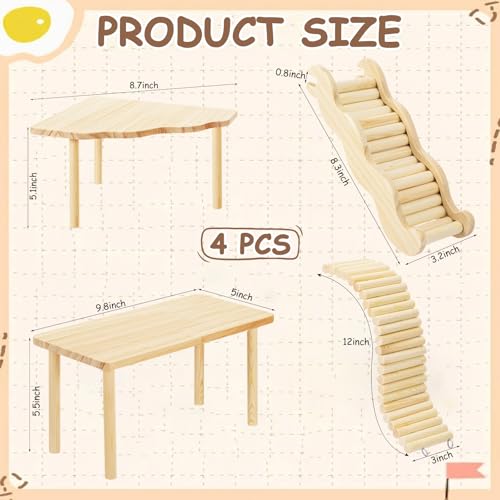 BreezeHug 4 Pcs Hamster Cage Accessories Hamster Platform Hideout Wooden Tunnel Ladder Playhouse Game Climbing Toy with Platform for Pets Dwarf Syrian Mice Degus Gerbils Squirrel(Climber) - style: Climber