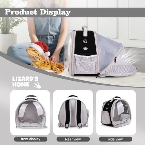 WEVONIGU Expandable Small Animal Backpack Carrier with Clear Bubble Window Large Space Travel Cage for Hedgehog Rat Parrot,Bearded Dragon,Sugar Glider,Airline Approved (Black, BE Backpack) - color: Black, size: BE Backpack