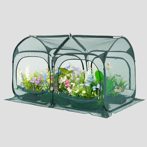 Poray Large 6.6x3.3FT Tunnel Plant Netting Cover, Pop up Crop Cage Gardening Net Cover for Protecting Vegetables &Fruits,Durable Gardening Net for Plant and Small Animals - size: Medium 6.56x3.3X3.6FT