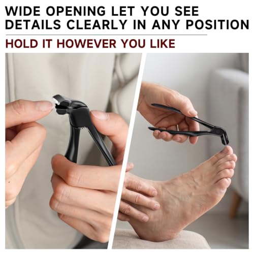3Pcs Ergonomic Long Handle Toenail Clippers for Seniors for Thick Nail | 4.75in Angled Head Wide Jaw Opening Nail Clippers with Meta and Glass Nail File for Men Women, Fingernail Cutter with Catcher