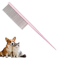 Grooming Pet Comb Rat Tail Dematting Cat and Dog Comb，Rounded Ends Design for Safe Tangle Removal, Hairstyling, Massage，Loose Hair Removal，Prevent Irritation，Fluffing Paws,Face,Tail,Remove Tear Stain - color: Pink