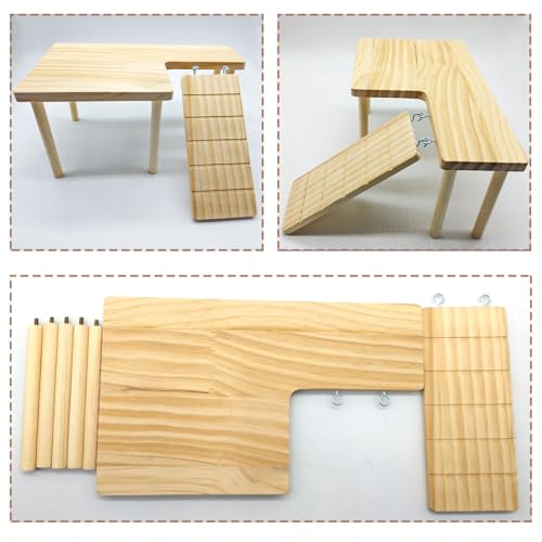 Wooden Hamster Platform with Ladder Rat Climbing Activity Playground Platform Cage Accessories Decor for Dwarf Syrian Hamster Gerbil Rat Mice (Right) - style: Right